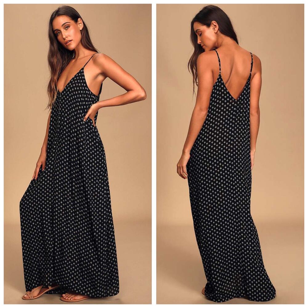 Lulus Yours Truly Black Floral Maxi Slip Dress Women’s Wedding Guest - Size S/M